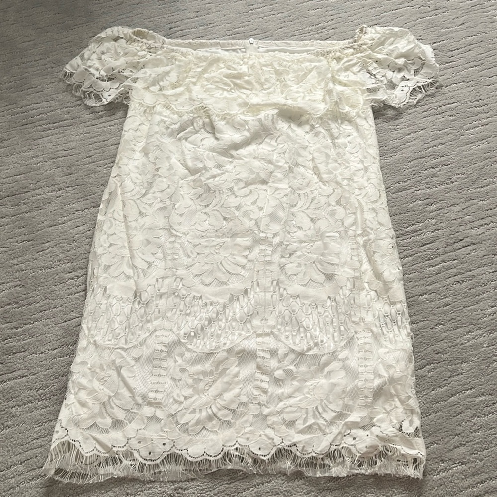 Off the shoulder white lace dress